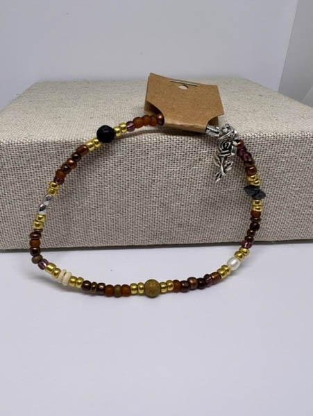 Gold and Brown Flower Anklet